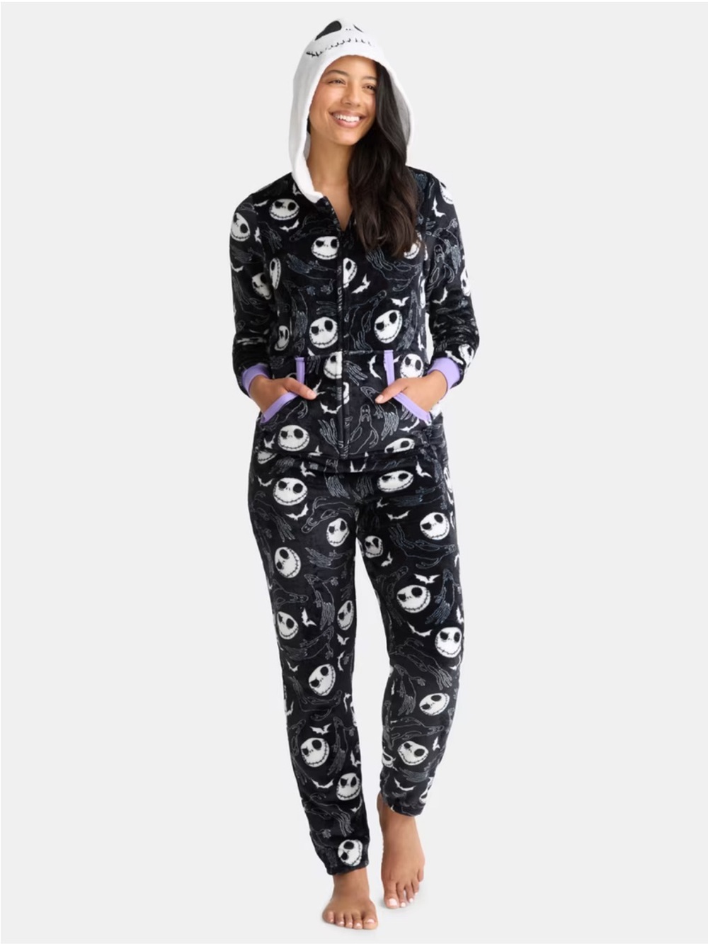Women’s Black Jack Skellington Fleece Onesie - Nightmare Before Christmas